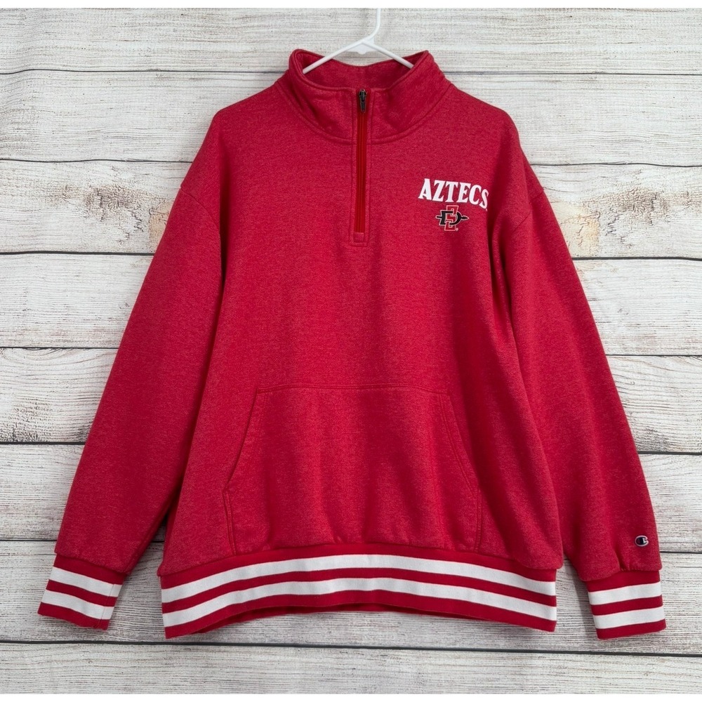 Champion Quarter Zip Mens XL Red SDSU Aztecs Striped Fleece Sweatshirt
